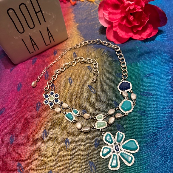 Turquoise Flower and Pearl Statement Necklace